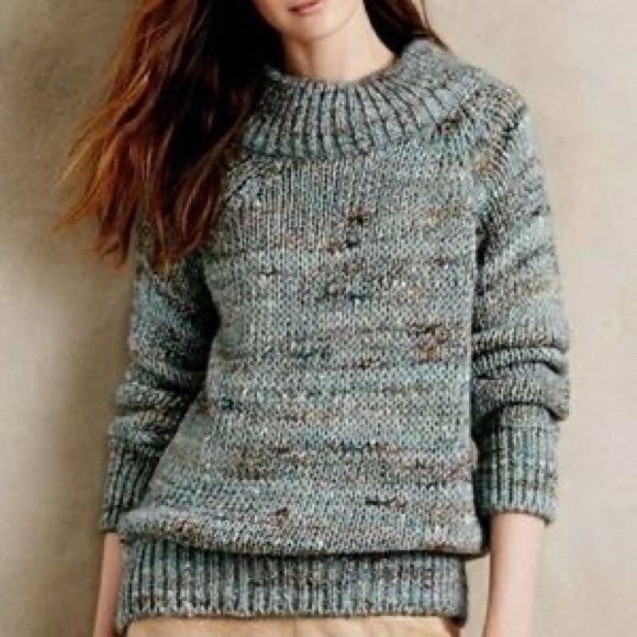 Moth by Anthropologie Funnel Pullover Knit Sweater in Blue and Green - Picture 1 of 8